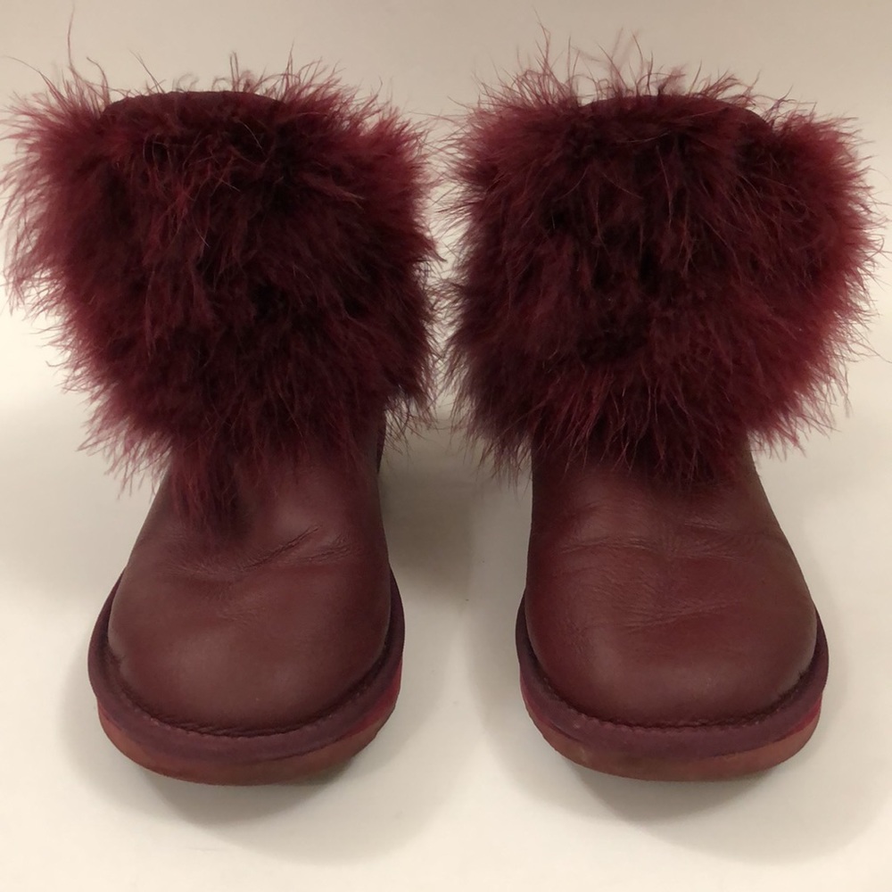 Australia Luxe Co. 9 Burgundy Red Boot Shearling Sheepskin & Feathers Excellent